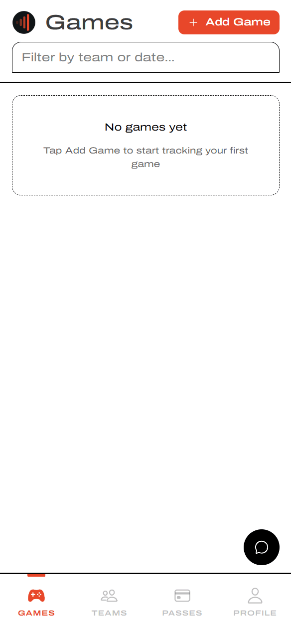 Games page with empty state and + Add Game button