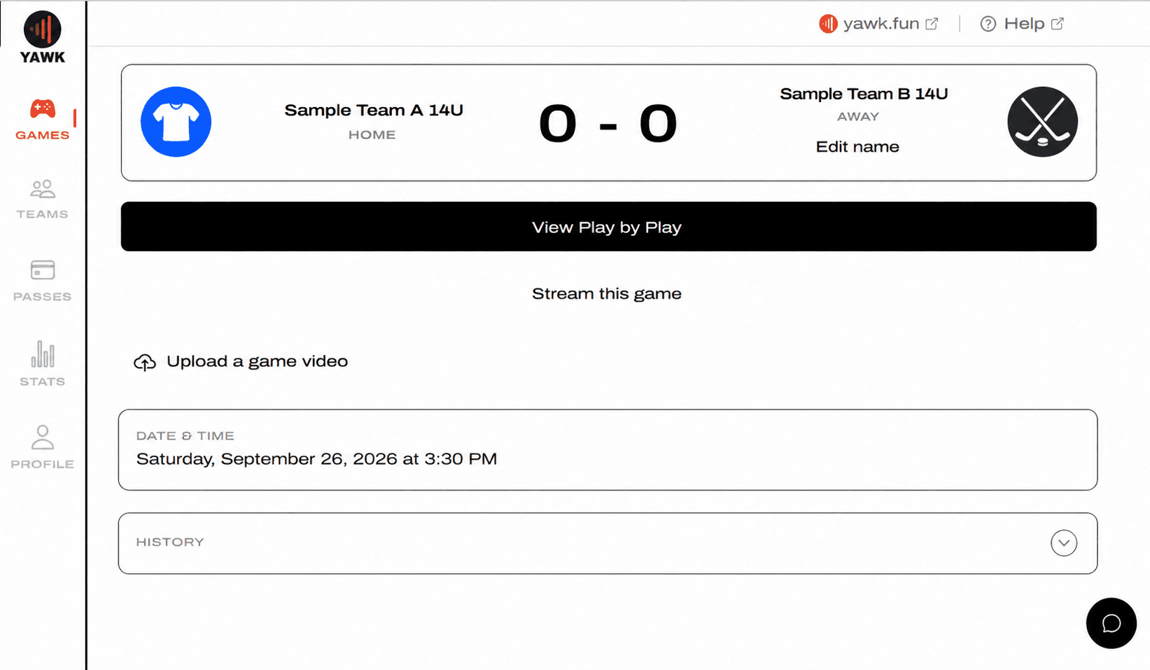 Game details page on the web with View Play by Play, Stream this game and the Upload a game video button